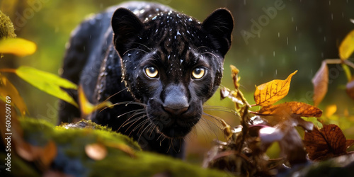 panther animal, bright wildlife, vibrant blured background, Generative AI © AstralAngel