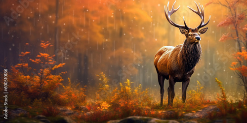 elk animal, bright wildlife, vibrant blured background, Generative AI © AstralAngel