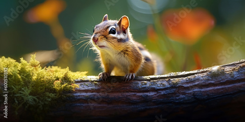 chipmunk animal, bright wildlife, vibrant blured background, Generative AI