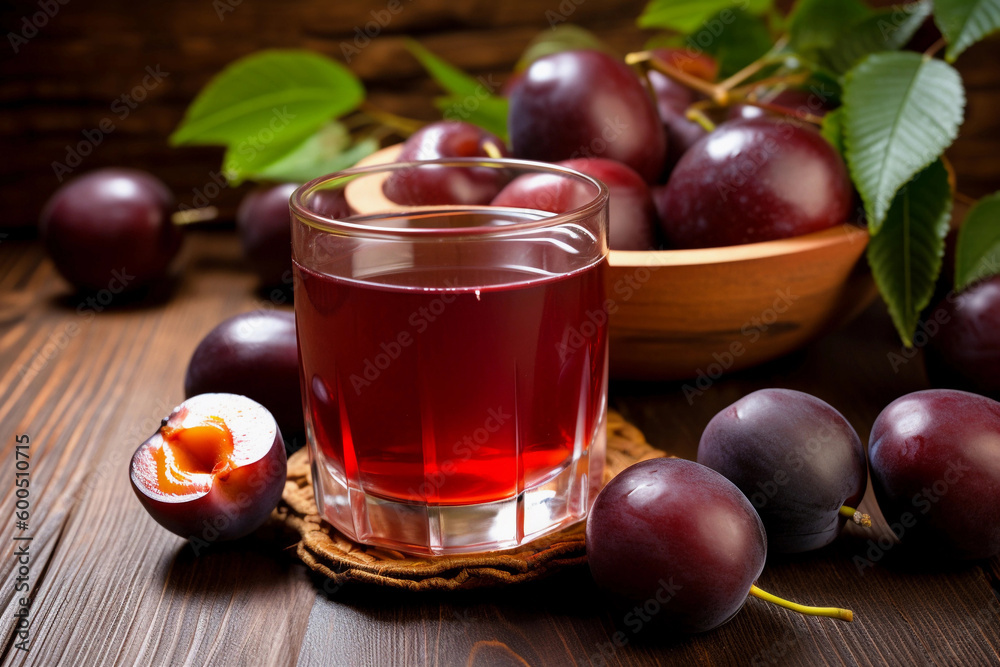 Plum juice in glasses. AI Generated Plum juice in glasses. AI Generated