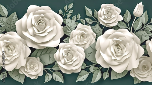 Floral background with white roses  generative AI.