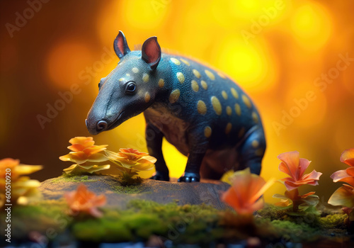 tropical tapir animal, bright wildlife, vibrant blured background, Generative AI photo