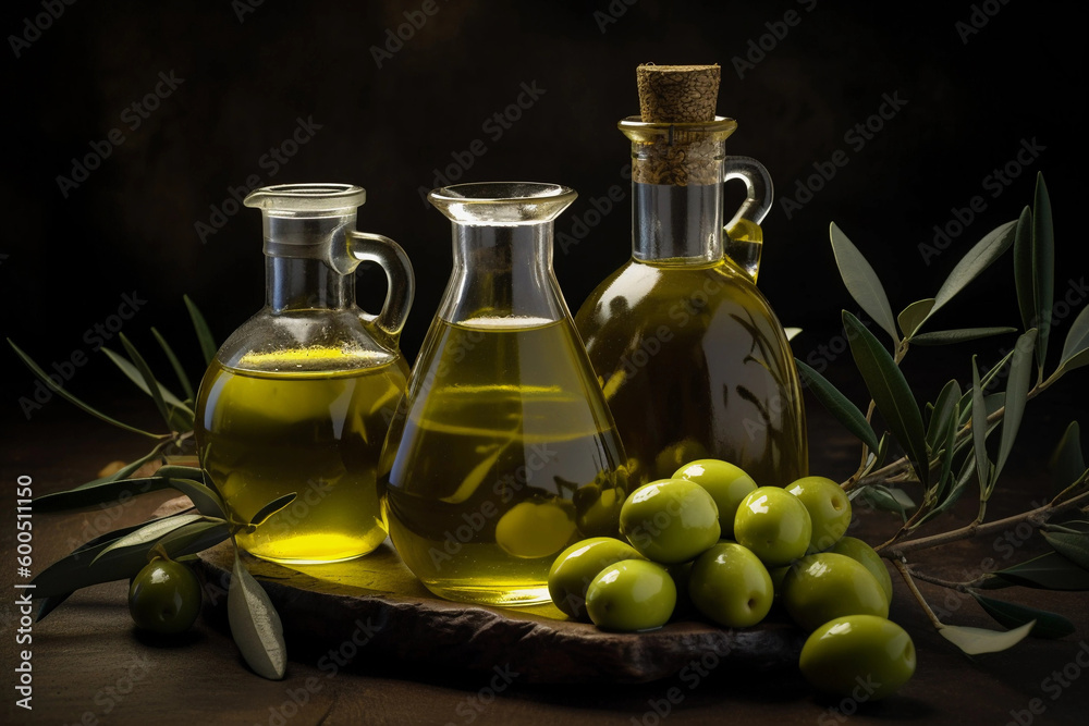 Olive oil in jars. AI Generated Olive oil in jars. AI Generated