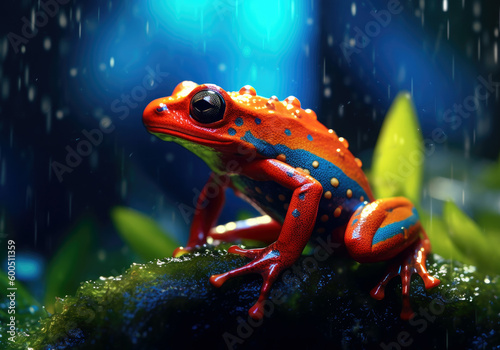 tropical poison dart frog animal, bright wildlife, vibrant blured background, Generative AI