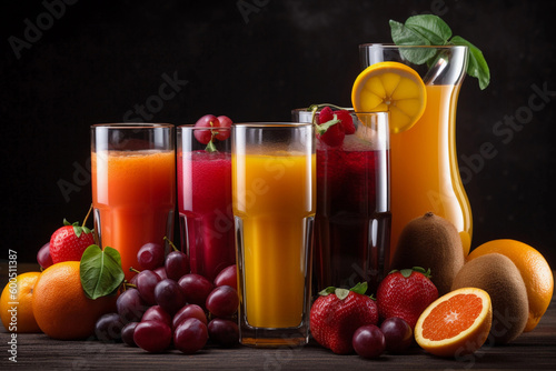 Fruit juice in glasses. AI Generated
