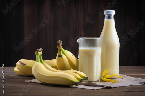 Banana juice and bananas. AI Generated