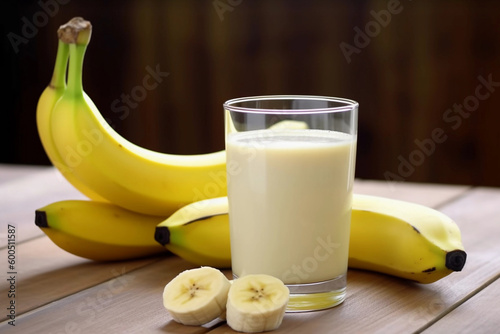 Banana juice and bananas. AI Generated