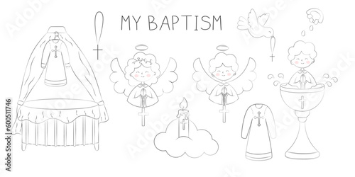 Set of Doodles for Baptism Religious Rite Vector Illustration