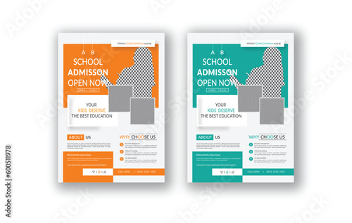 School kid's education flyer, Kids school education admission flyer or Kids Childrens back to school education admission flyer poster layout, .