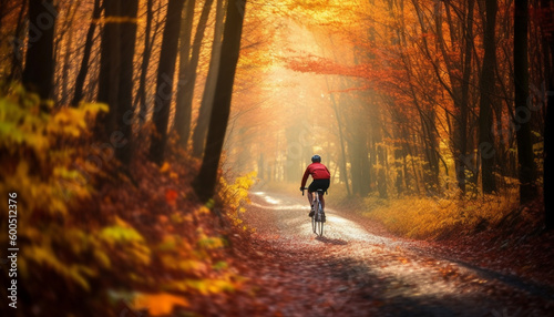 Mountain biking through autumn forest  healthy lifestyle generated by AI