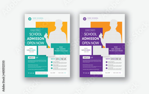 Kids education admission flyer back to school poster or Creative and modern online school kids flyer template design. education admission brochure poster