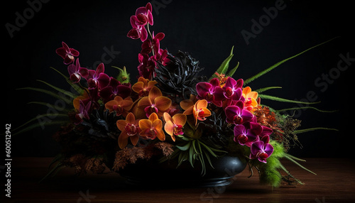 Multi colored bouquet of fresh flowers in vase generated by AI