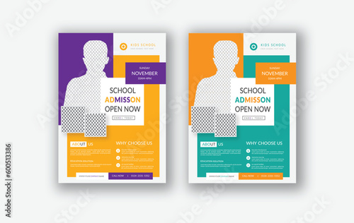 School admission flyer or kids education flyer or  Kids Childrens back to school education admission flyer poster layout,