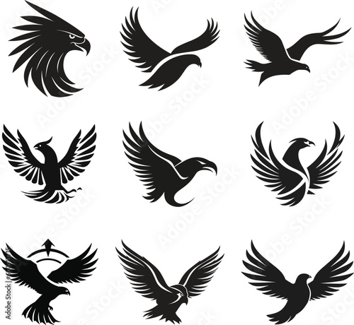 set of eagle logo. set of black and white icons. vector logo set.