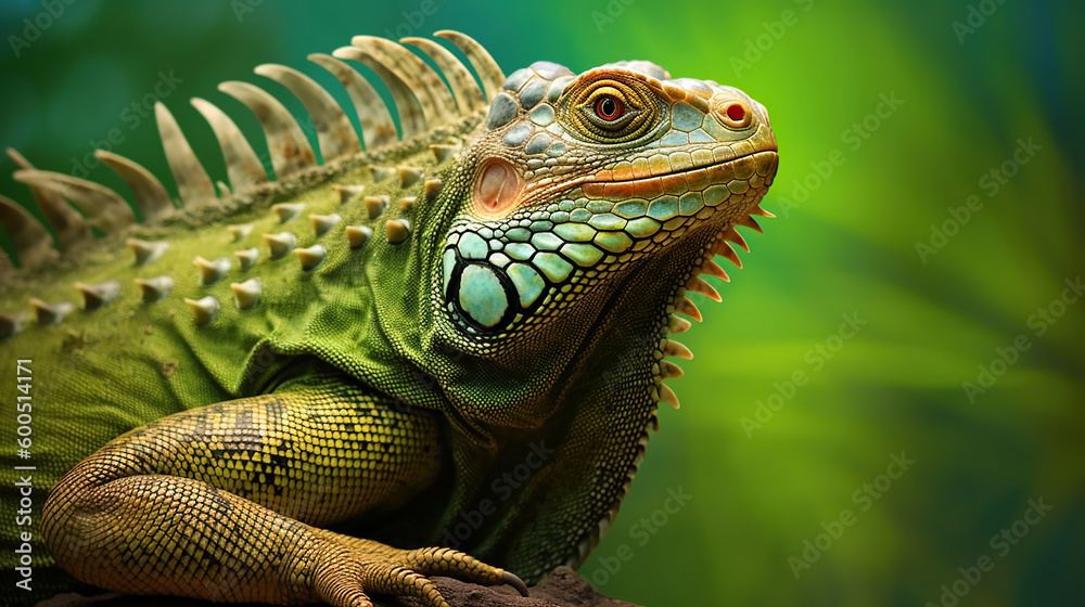 Obraz premium Green iguana, also known as the American iguana. Generative Ai