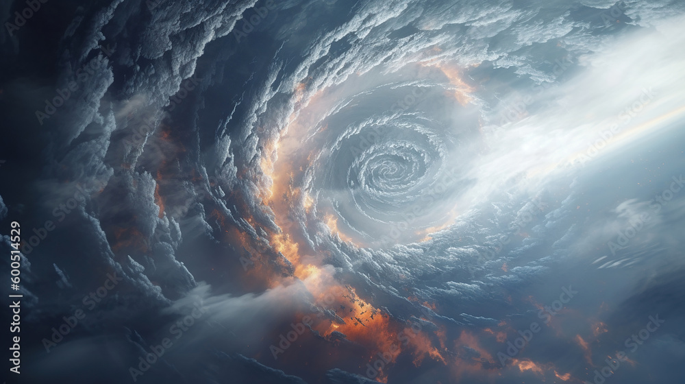 Spiraling vortex of clouds in space. Generative Ai