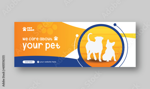 Pet shop or pet care social media Facebook cover web banner template