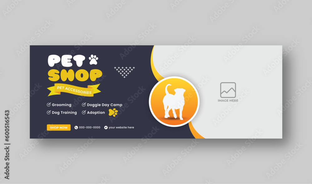 Pet shop or pet care social media Facebook cover web banner template Pet shop or pet care social media Facebook cover web banner template