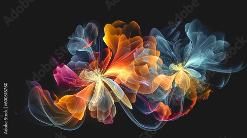 Abstract dark background with flowers, generative AI.