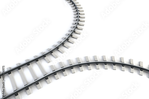 diverging railway. isolated 3d rendering