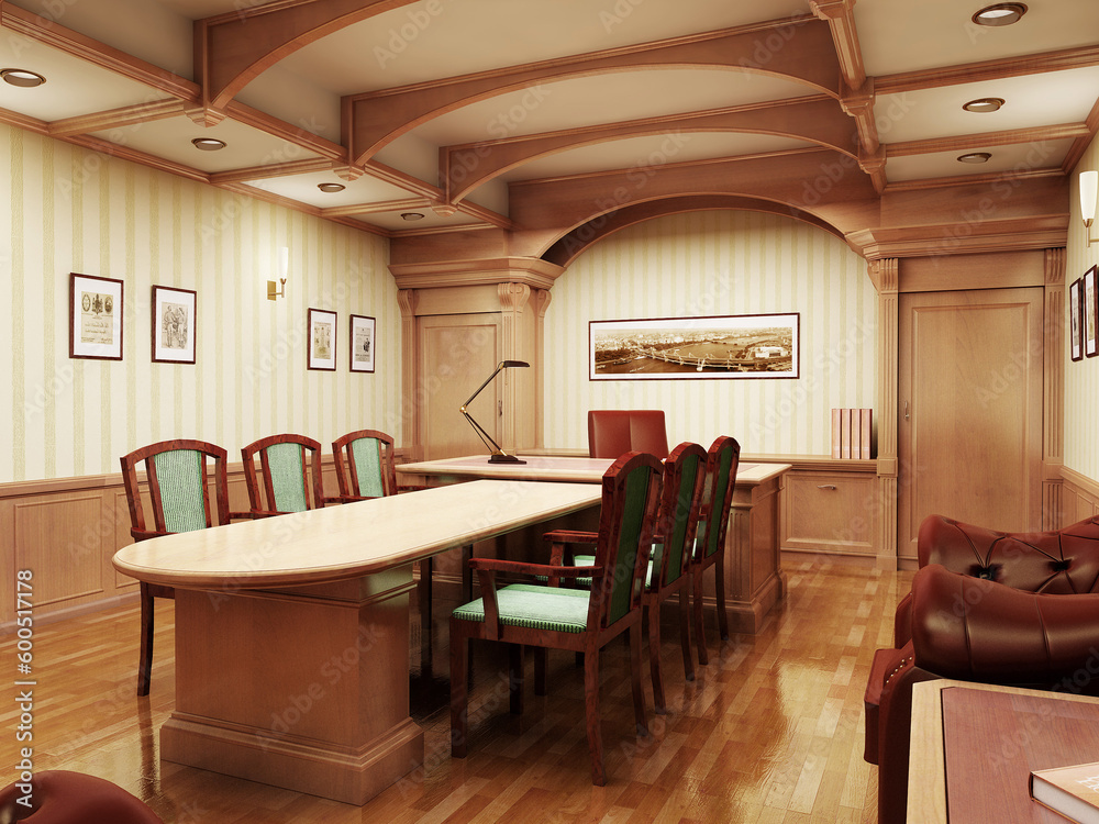 The 3D rendering of the classic conference hall private office The 3D rendering of the classic conference hall private office