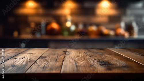 dark kitchen with wooden table. Generative Ai