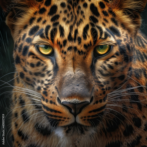 Wild leopard portrait close-up
