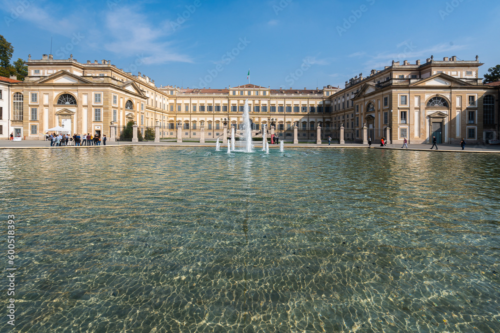 Fountains in front of the entrance of the monumental Reale di Monza, Lombardy region, Italy