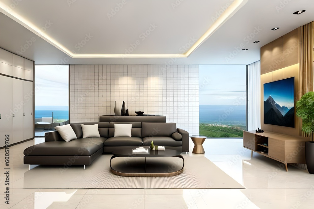 Fototapeta premium white and black living room interior created with Generative AI technology