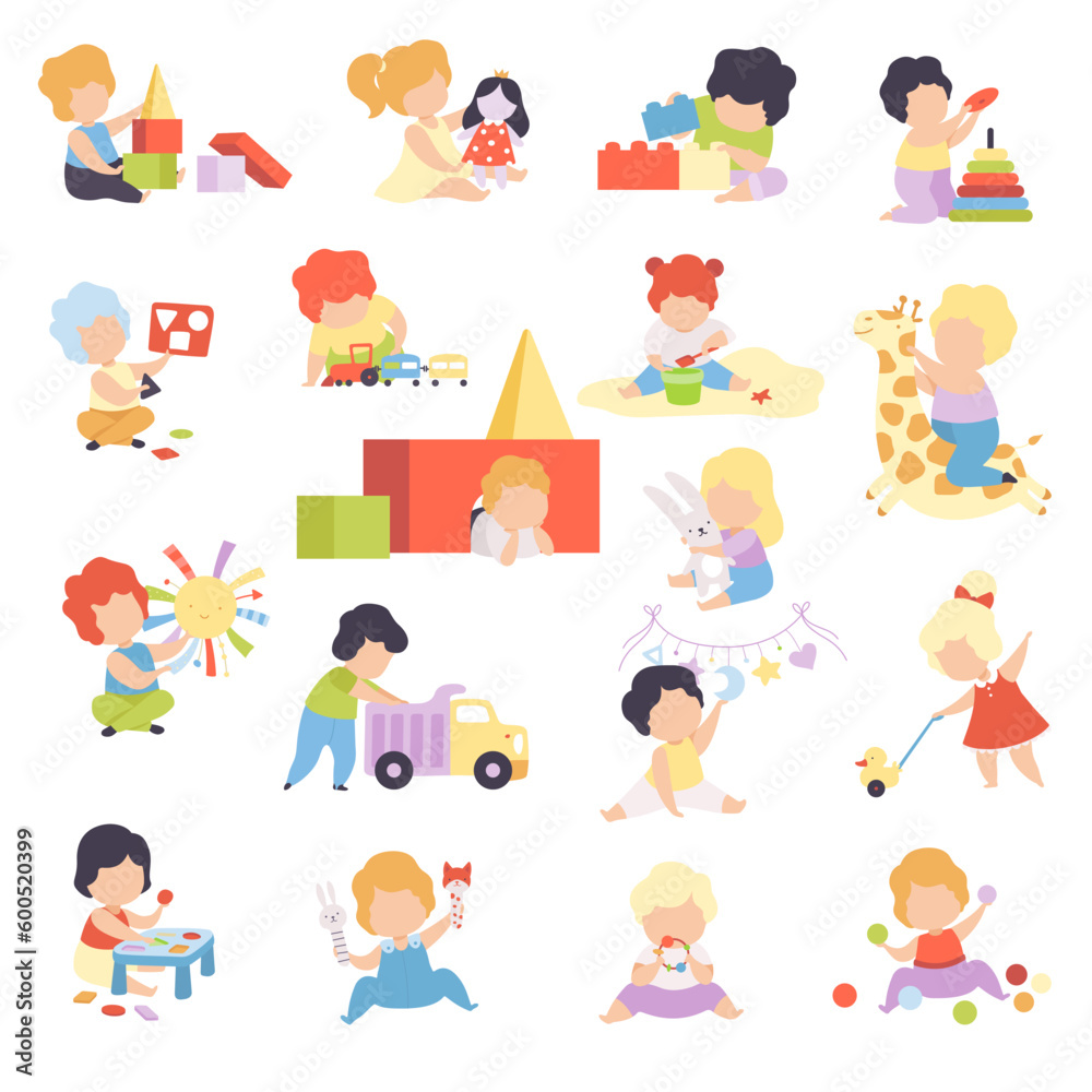 Baby Boy and Girl Playing Toys in Nursery Big Vector Set Baby Boy and Girl Playing Toys in Nursery Big Vector Set