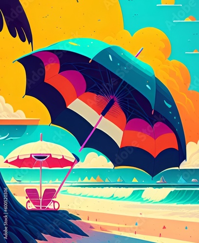 beach with umbrella Poster Style