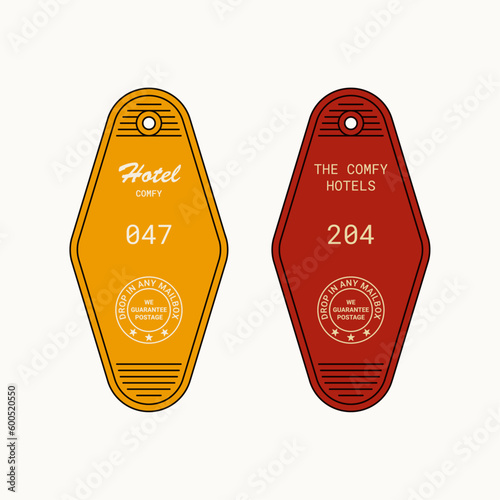 Red and Yellow Vintage Hotel Rooms Keychain Vector