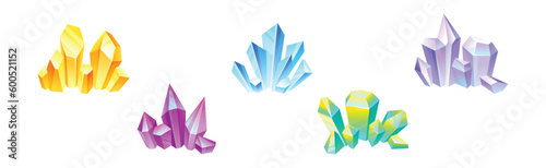 Colorful Crystal and Crystalline Stone or Gem Vector Set