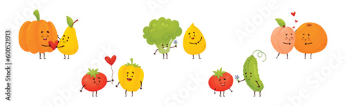 Cute Fruit and Vegetable Couples Feeling Love and Passion Vector Set