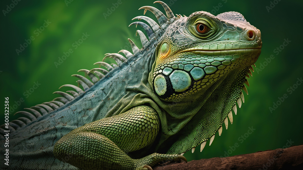 Green iguana, also known as the American iguana. Generative Ai