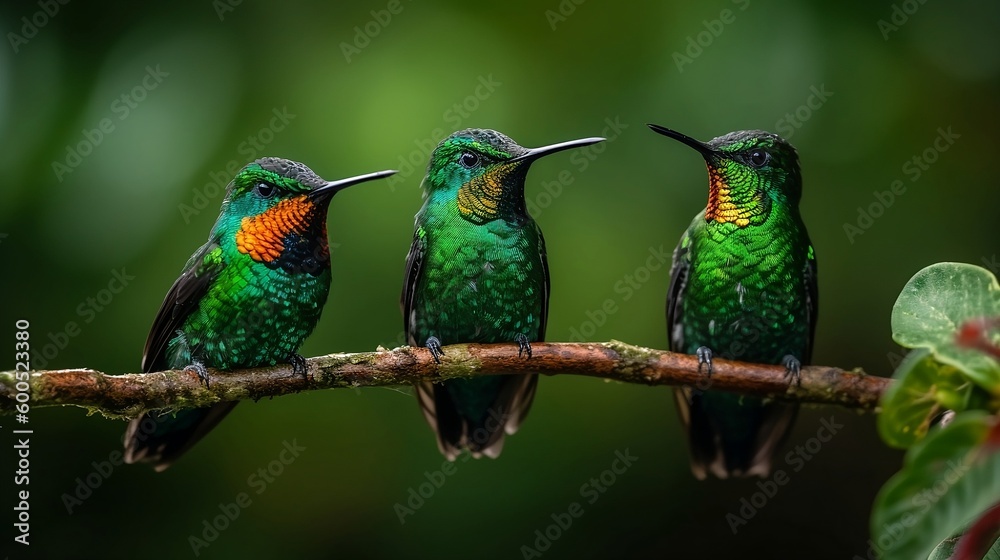 Bright hummingbird on a branch. Generative AI Bright hummingbird on a branch. Generative AI