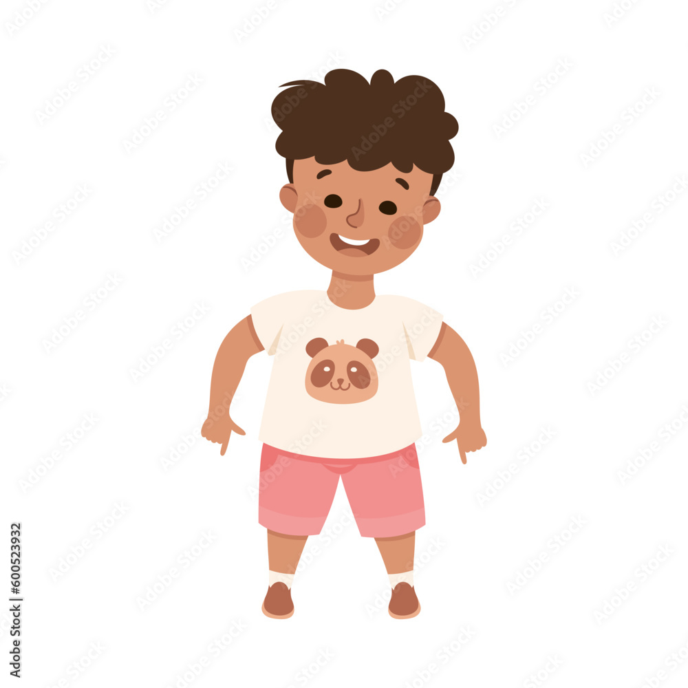Smiling Boy Character Pointing at Something with His Finger Vector Illustration Smiling Boy Character Pointing at Something with His Finger Vector Illustration