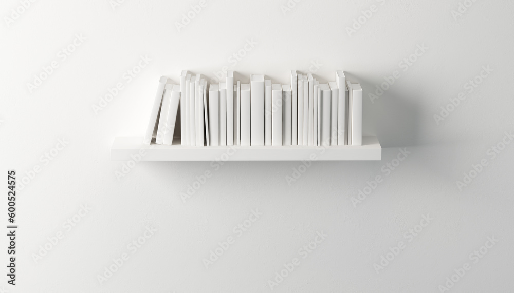 shelf with white books, 3d render shelf with white books, 3d render