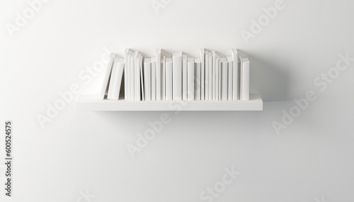 shelf with white books  3d render