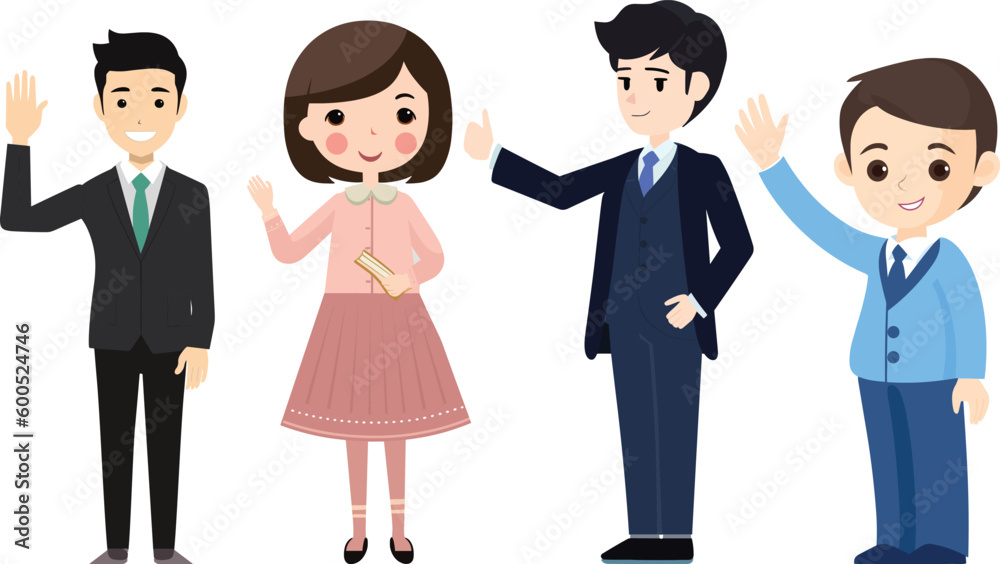 set of cartoon character. greeting person character. vector illustration. set of cartoon character. greeting person character. vector illustration.
