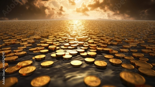 Gold coins floating on water