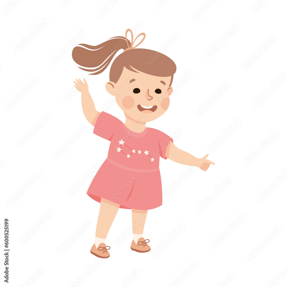 Funny Little Girl Character Pointing at Something with Her Finger Vector Illustration Funny Little Girl Character Pointing at Something with Her Finger Vector Illustration