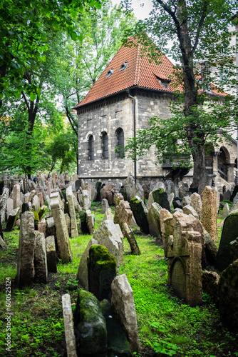 Canvas Print Tombstones in an Old Jewish Cemetery in Josefov district in Prague, capital of the Czech Republic