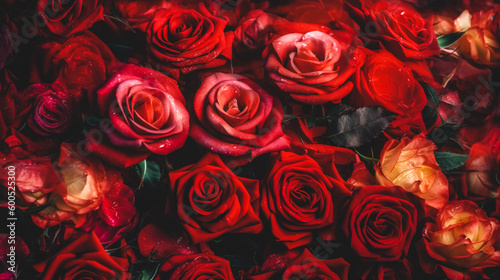 Floral background with red roses  generative AI.