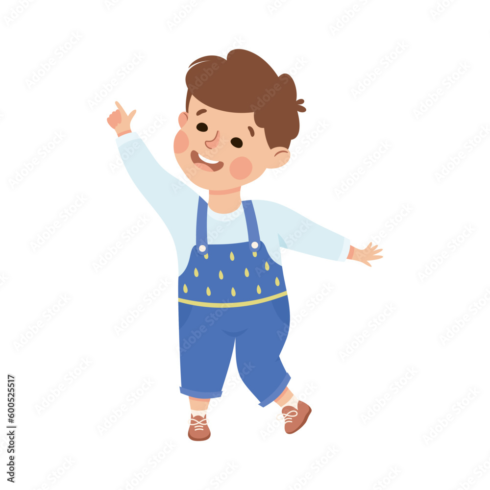 Smiling Boy Character Pointing at Something with His Finger Vector Illustration