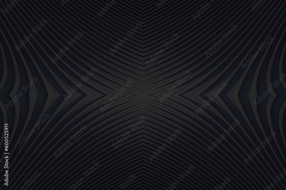 Black design for website, poster, brand identity, presentation template. Grey line curve design on abstract black background. Dark horizontal template or banner, business backdrop. 3D illustration Black design for website, poster, brand identity, presentation template. Grey line curve design on abstract black background. Dark horizontal template or banner, business backdrop. 3D illustration