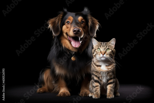 Cat and dog on a dark background