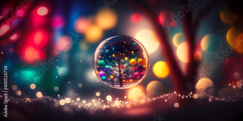 Abstract color blur decoration ball and light string on christmas tree with bokeh light background.winter holiday seasonal .Generative ai