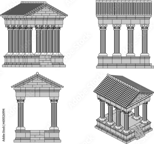 Classical roman greek holy temple cartoon illustration vector sketch
