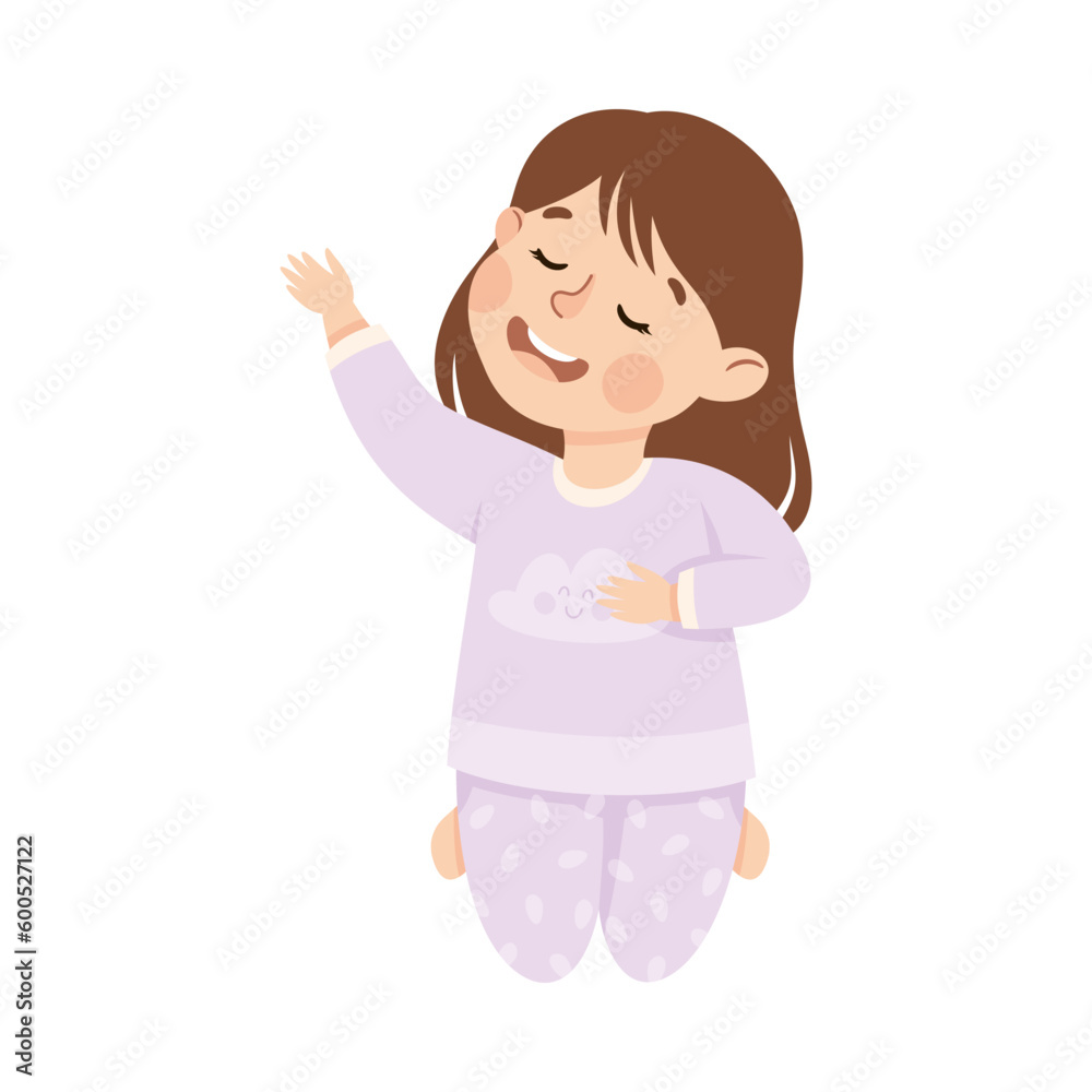 Little Girl Praying Sitting on the Floor with Bended Knees Vector Illustration Little Girl Praying Sitting on the Floor with Bended Knees Vector Illustration